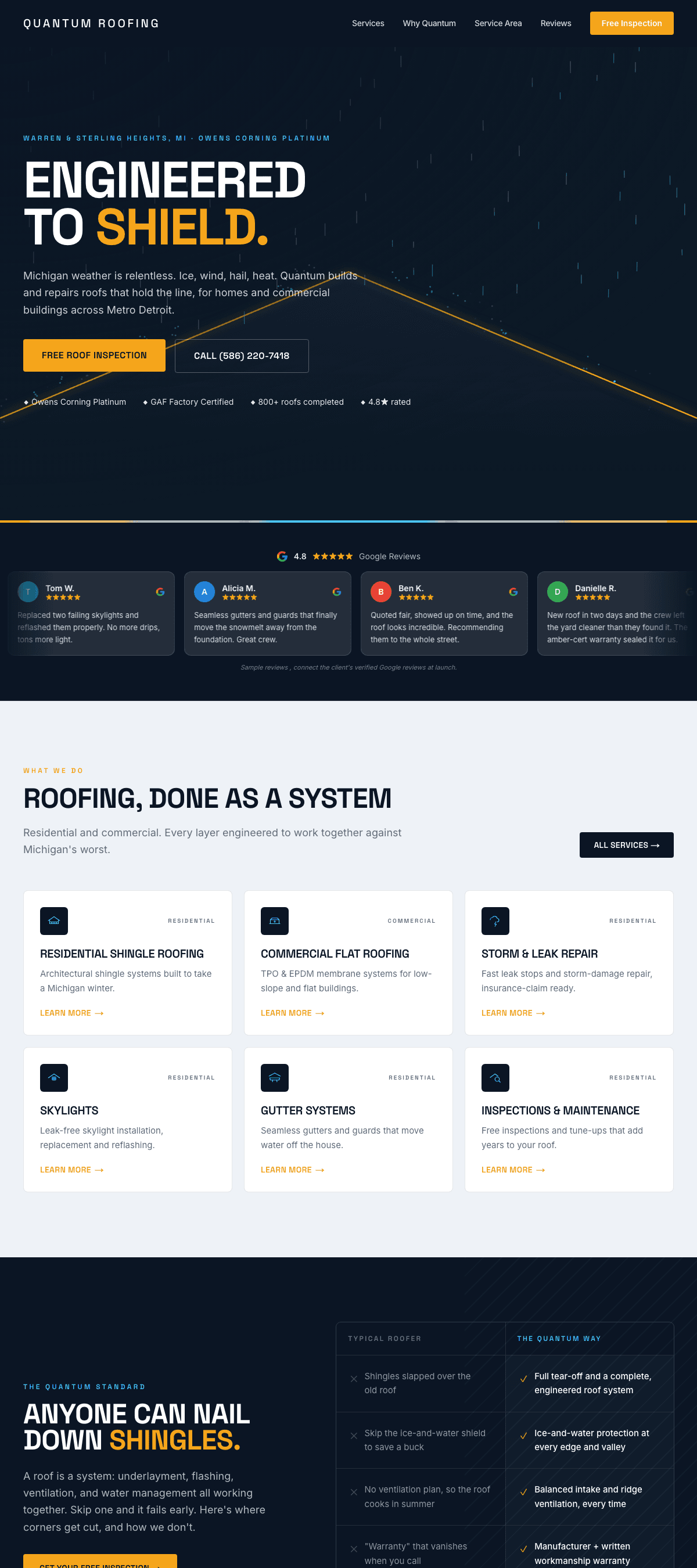 Quantum Roofing website